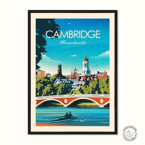 Stampa Cambridge Massachusetts, stampa artistica Boston, stampa di viaggio Harvard University, poster Cambridge, regalo di viaggio Massachusetts, arte di viaggio