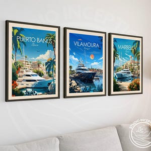 Impresión de viaje tradicional de Vilamoura, cartel de Portugal, arte de la pared del Algarve, arte de viaje de Vilamoura, regalo de viaje personalizado, decoración del hogar de Vilamoura imagen 5
