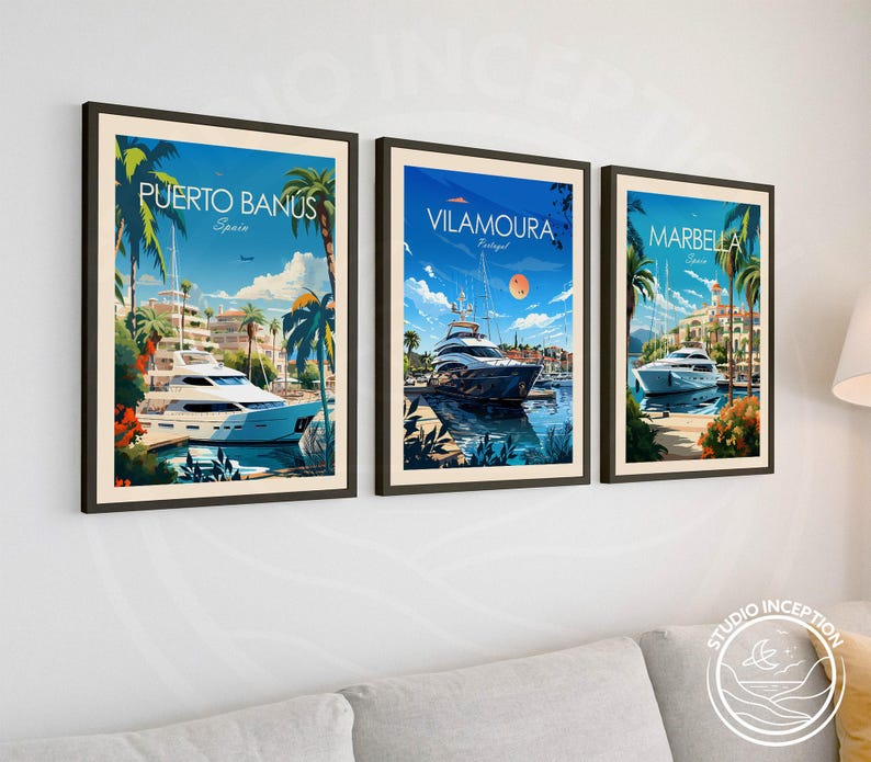 Impresión de viaje tradicional de Vilamoura, cartel de Portugal, arte de la pared del Algarve, arte de viaje de Vilamoura, regalo de viaje personalizado, decoración del hogar de Vilamoura imagen 5