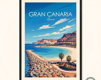 Gran Canaria Print Spain Poster, Las Palmas Wall Art, Canary Islands Travel Souvenir, Lanzarote Beach Landscape, Archival Art Paper