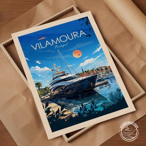Impresión de viaje tradicional de Vilamoura, cartel de Portugal, arte de la pared del Algarve, arte de viaje de Vilamoura, regalo de viaje personalizado, decoración del hogar de Vilamoura imagen 2