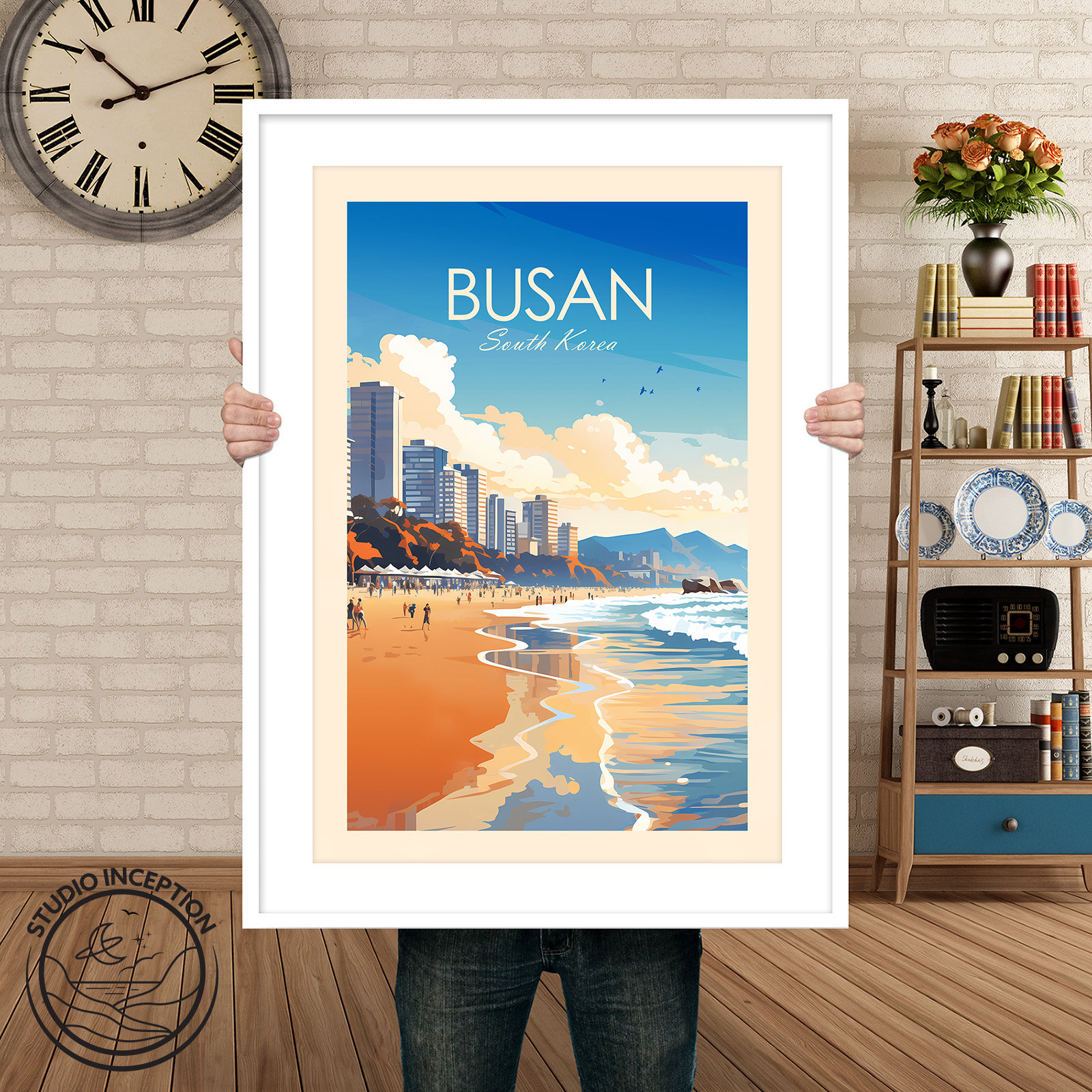 Busan Traditional Travel Print, South Korea Print, Haeundae Beach ...