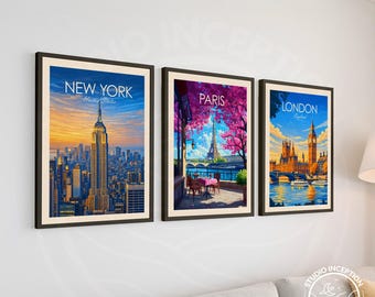 Prints Londen Parijs New York - 3 posters voor de prijs van 2 - Kies je maat en stijl.