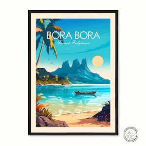 Bora Bora Traditional Print Tahiti Travel Poster Print, French Polynesia Travel Print, Wedding gift, Birthday present