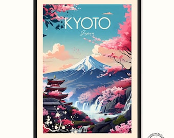 Kyoto Traditional Travel Print  Japan Wall Decor Mount Fuji Poster Japanese Art Kyoto Illustration Kyoto Print Gallery Wall Decor
