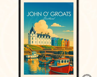 John O Groats-print, Schotland woondecoratie, Schotse reisposter verkrijgbaar in verschillende maten