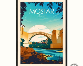 Mostar Bosnia Old Bridge Traditional Print Travel Gift Wall decor