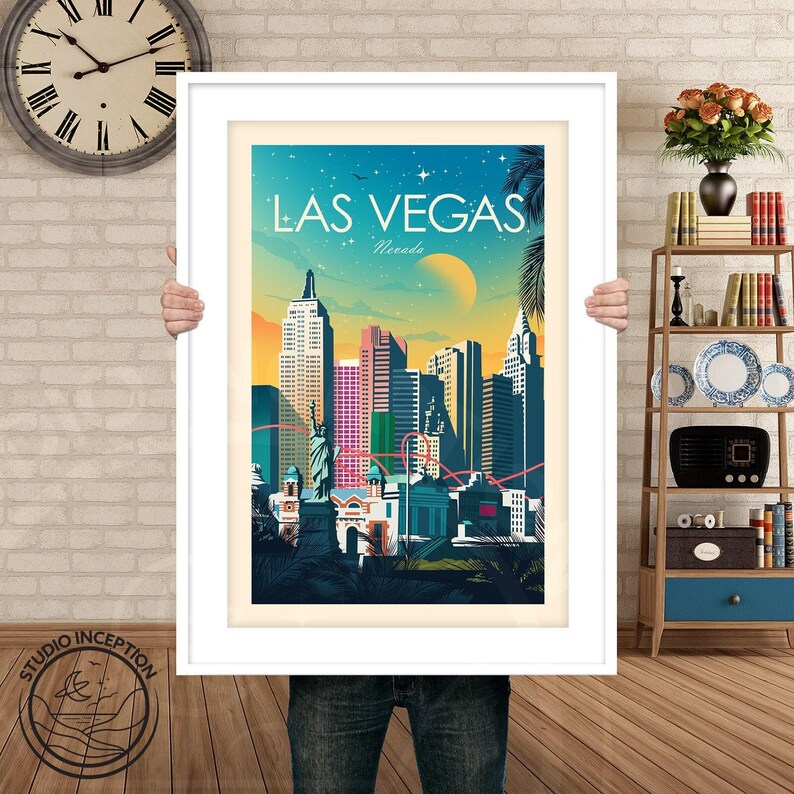 Resetavla i Las Vegas med Frihetsgudinnan i Nevada, konstavla, resetavla, reseposter, väggkonst bild 2