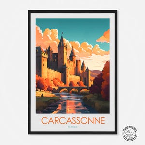 Impresión de viaje de Carcassonne, póster de viaje de Francia, póster de viaje de Carcassonne, arte de Languedoc, regalo de viaje, arte mural, impresiones enmarcadas