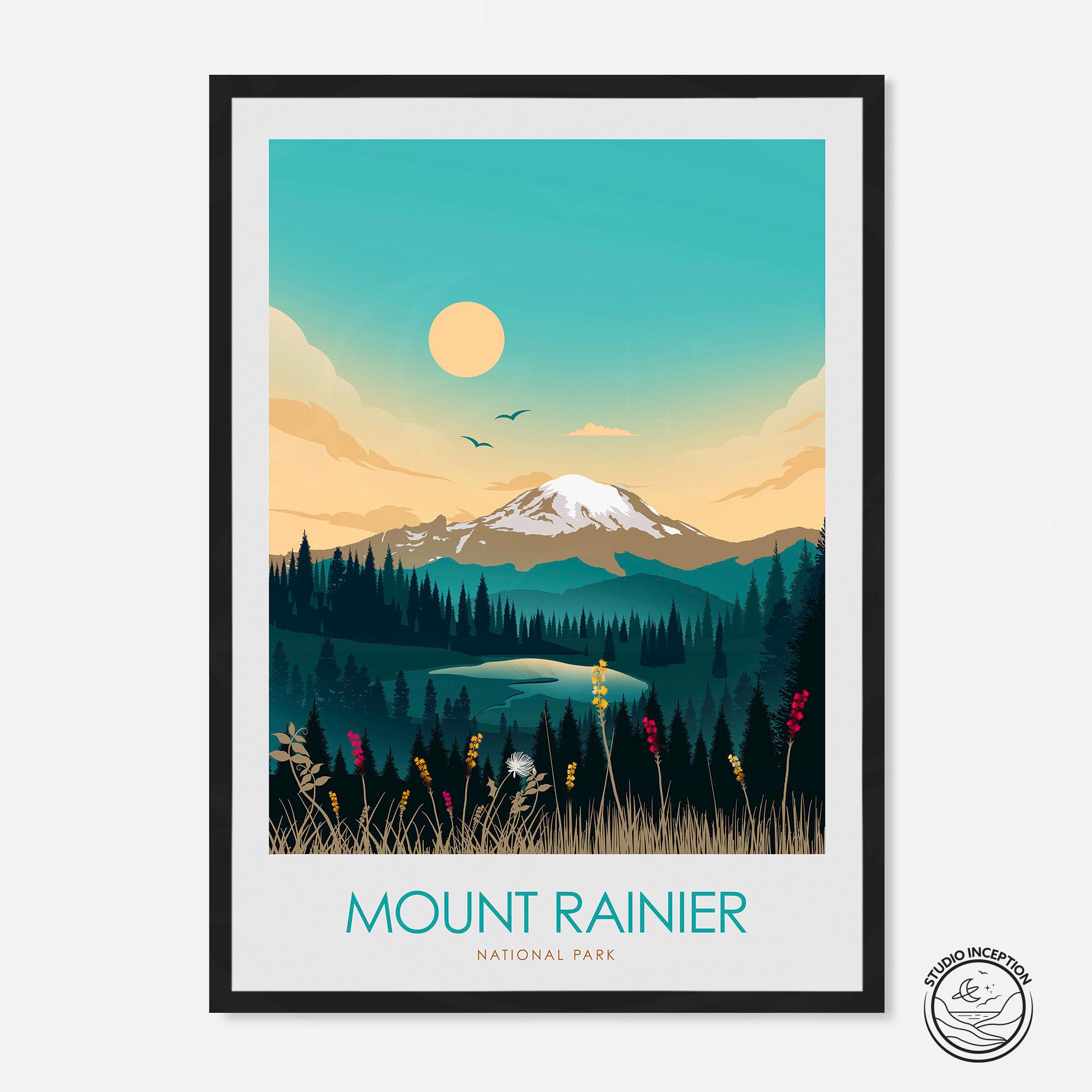 Mount Rainier Art Print Mount Rainier Print National Park Poster Travel Poster, Print, Travel Print, Travel Gift, Art Prints, Poster Print