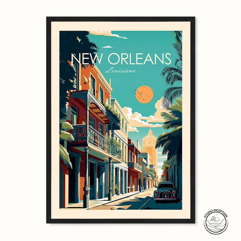 New Orleans Traditional Travel Print Louisiana Wall Art United States Poster New Orleans Gift Custom Travel Art Prints image 1