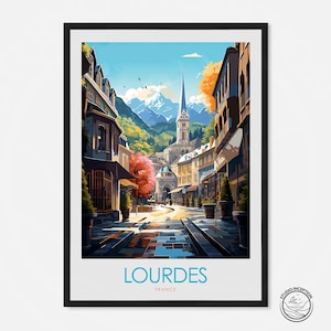 Impresión minimalista de Lourdes, póster de viaje a Francia, arte de viaje enmarcado de Studio Inception, impresiones para galería de pared, decoración de pared de Nuestra Señora de Lourdes