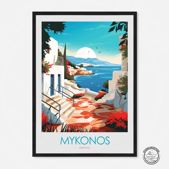 Mykonos Greece Travel Print Poster Wall Art Greece Wall Hanging Home Decor Travel Gift Honeymoon