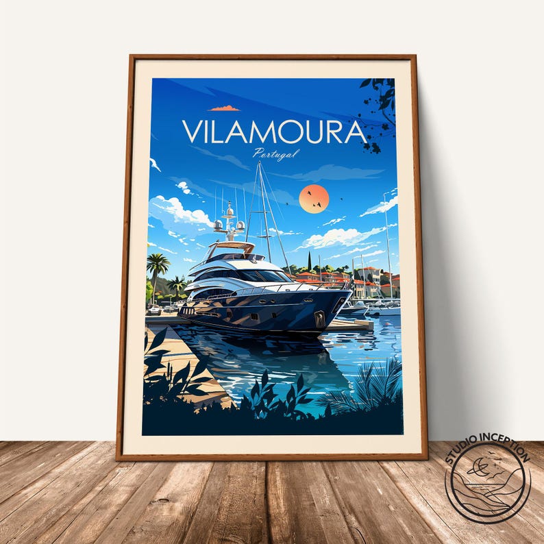 Impresión de viaje tradicional de Vilamoura, cartel de Portugal, arte de la pared del Algarve, arte de viaje de Vilamoura, regalo de viaje personalizado, decoración del hogar de Vilamoura imagen 7