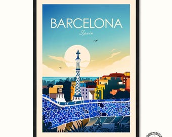 Impresión de Barcelona, Arte mural de España, Barcelona, Póster de Barcelona, Arte de Barcelona, España, Arte mural, Impresiones de España, Decoración de España,