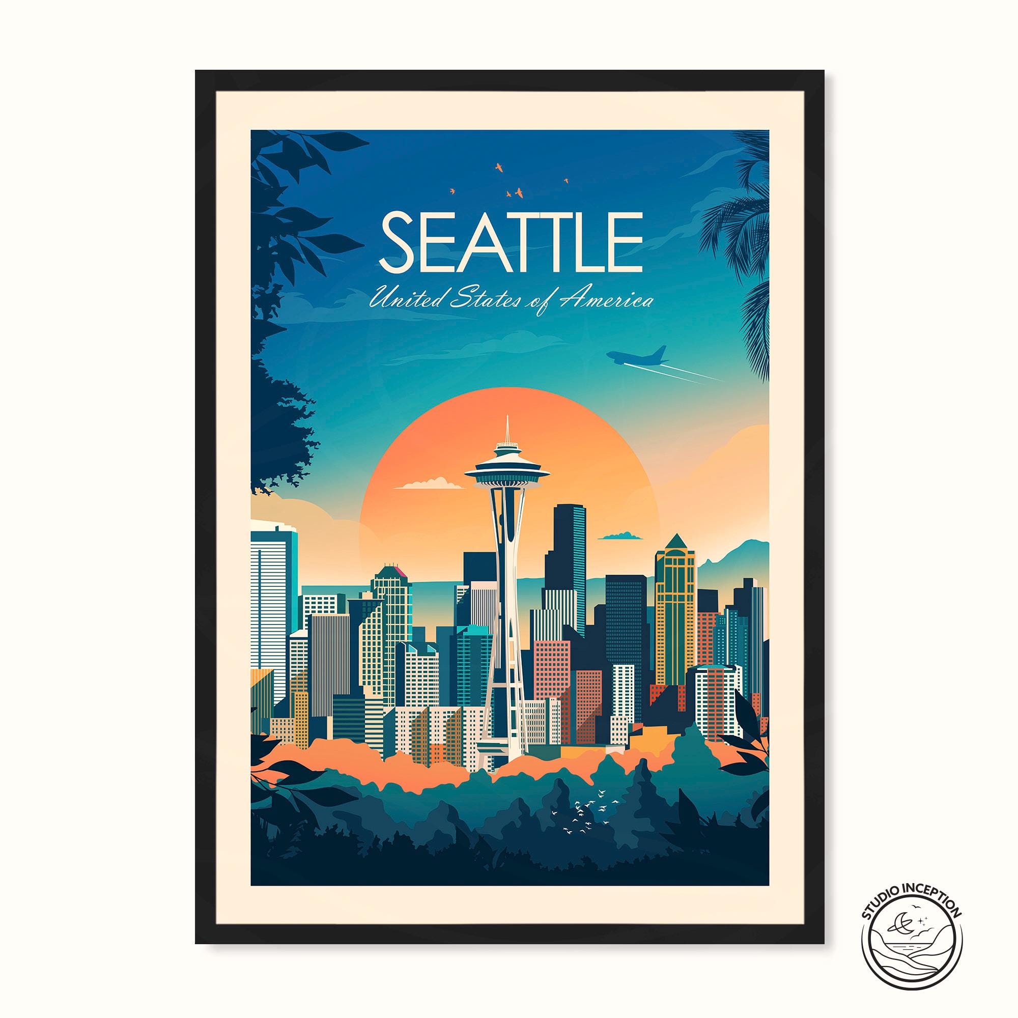 Missouri Washington Travel Print mit Mikronesien Skyline, Kunst Druck, Reise Poster, Wand Kunst