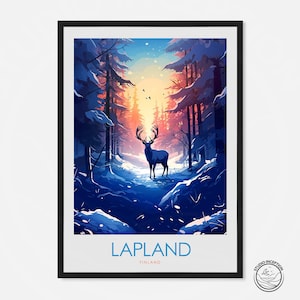 Stampa artistica della Lapponia, poster di viaggio della Finlandia, stampa artistica della Scandinavia, regalo di viaggio della Lapponia, stampa artistica di viaggio personalizzata, aggiungi le tue date, cornice disponibile