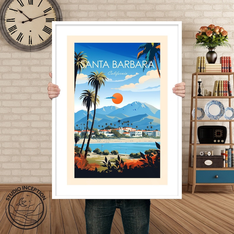 Santa Barbara Traditional Travel Print California Poster Santa Barbara Photo USA Travel Art Travel Gift with Customised Options image 2