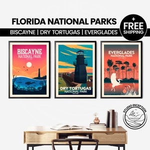 Set di stampe del Parco Nazionale della Florida / Set di 3 stampe / Stampe del Parco Nazionale / Biscayne / Dry Tortugas / Everglades / Stampa poster per arredamento