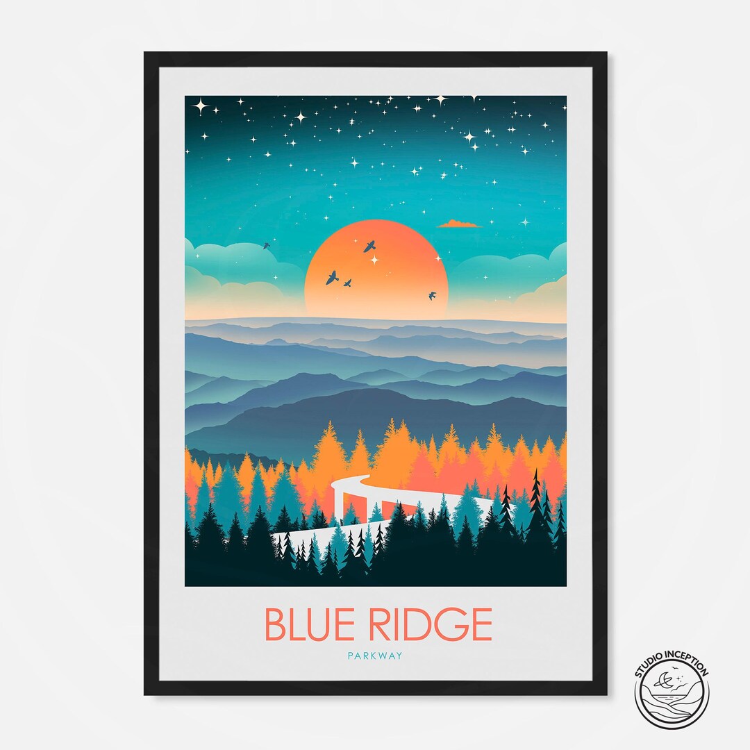 Blue Ridge Mountains Wall Art Print Travel Poster Travel Gift - Etsy