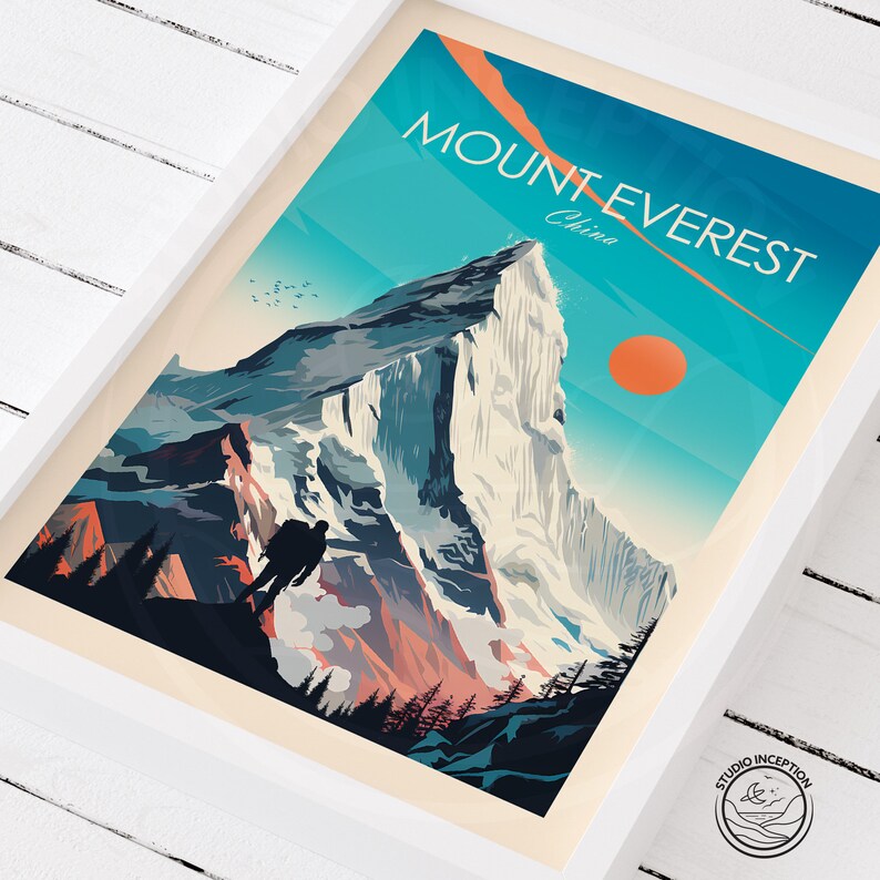 Stampa artistica del Monte Everest, poster da viaggio, arte murale cinese, decorazione da parete, regalo da viaggio immagine 10