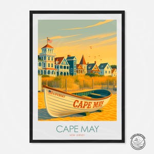 Cape May Travel Poster | Coastal New Jersey Wall Art | Cape May Beach Scene Print | NJ Shoreline Decor | Oceanfront Gift Idea