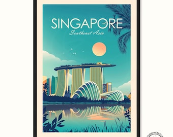 Singapore Print Poster, Singapore Wall Art, Gift, Asia Poster Print, Singapore Painting, Wall Decor, Studio Inception