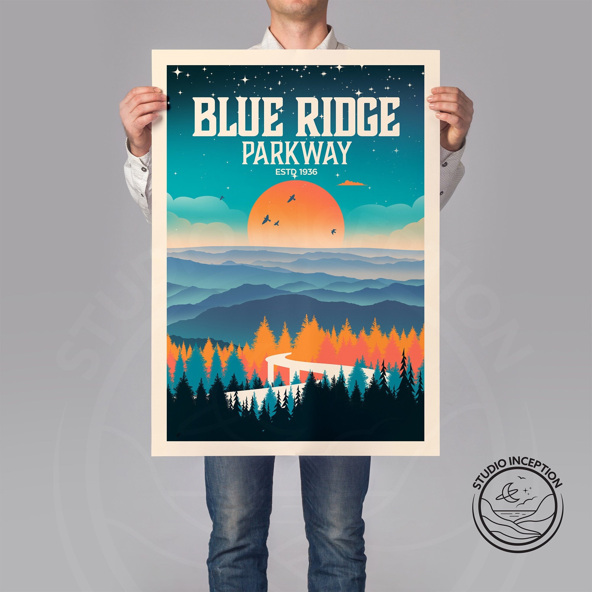 Blue Ridge Parkway Poster - Blue Ridge Mountains - Minimalist Art Print ...