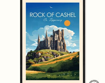 Hrabstwo Tipperary, plakat Rock of Cashel, sztuka irlandzka, sztuka podróżnicza, wystrój wnętrz, spersonalizowany prezent, plakaty podróżnicze