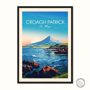 Croagh Patrick Traditioneller Druck County Mayo Reisedruck Irland Wandkunst Croagh Patrick Wandbehang Wohnkultur Geschenk Kunstliebhaber Wandkunst