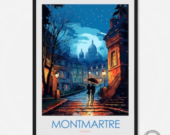 Impresión artística de Montmartre Póster de viaje de París Arte mural de Montmartre Impresión artística del Sacre Coeur Regalo de boda Luna de miel Regalo de compromiso Texto personalizado