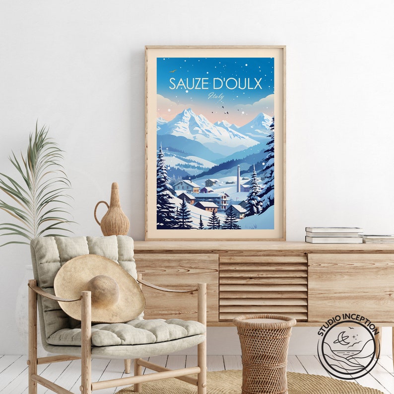 Ski Print Sauze d'Oulx Poster Skiing Art Italy Poster Travel Gift Art Print Ski Gift image 3