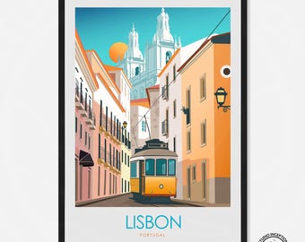 Lissabon print, kunst aan de muur Portugal reisposter poster cadeau