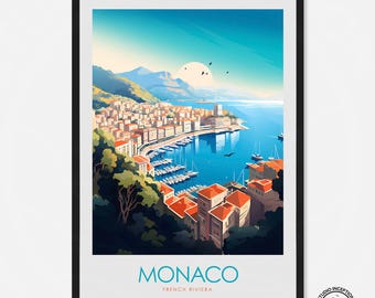 Monaco French Riviera Travel Print in minimal style, Wall Art, Poster, Home Decor, Travel Gift