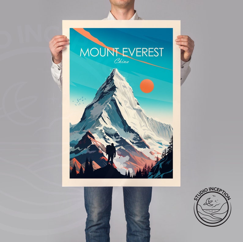 Stampa artistica del Monte Everest, poster da viaggio, arte murale cinese, decorazione da parete, regalo da viaggio immagine 3