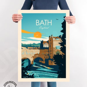 Bath print, England Print, England Poster, Pulteney Bridge Travel Poster by Studio Inception