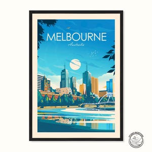 Melbourne Australia Travel Print Poster featuring Yarra River and City Skyline