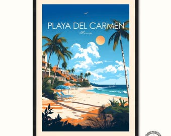 Playa Del Carmen Traditional Travel Print Mexico Wall Art, Playa Del Carmen Poster Personalised Travel Gift for Art Lovers, Home Decor Gift