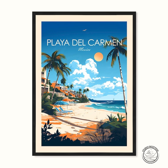 Playa Del Carmen Traditional Travel Print Mexico Wall Art, Playa Del Carmen Poster Personalised Travel Gift for Art Lovers, Home Decor Gift