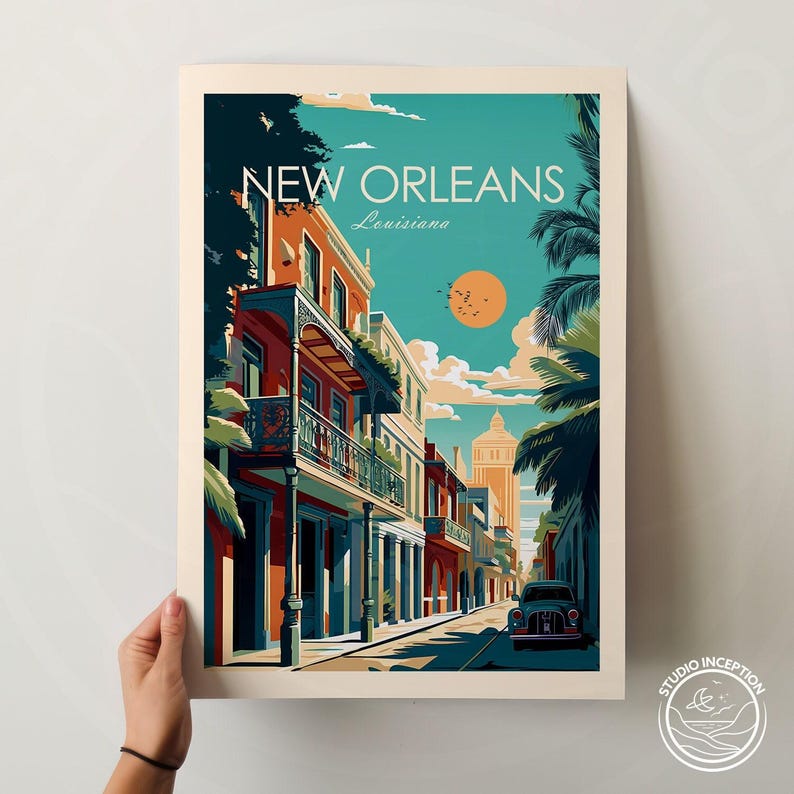 New Orleans Traditional Travel Print Louisiana Wall Art United States Poster New Orleans Gift Custom Travel Art Prints image 3