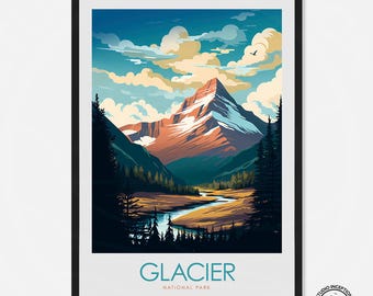 Pôster do Parque Nacional Glacier, Impressão de Viagem de Montana, Presentes de Viagem, Arte de Parede, Montanhas Rochosas, Presente de Parque Nacional, Impressões do Lago McDonald