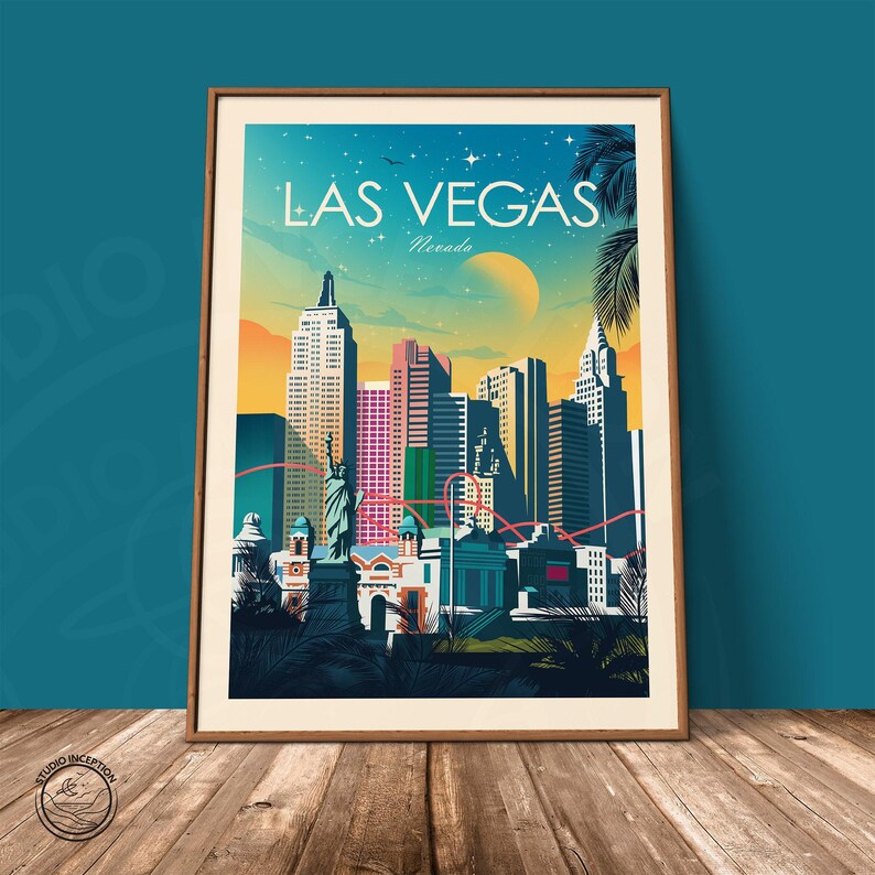 Resetavla i Las Vegas med Frihetsgudinnan i Nevada, konstavla, resetavla, reseposter, väggkonst bild 5