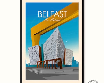 Belfast Travel Print, Titanic Belfast, Harland and Wolff poster, Ireland art print