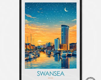 Reisafdruk Swansea: poster Wales, minimalistische muurkunst
