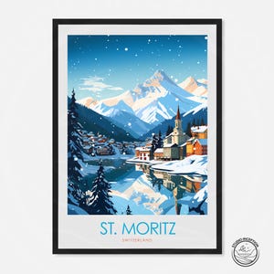 St. Moritz-Zwitserland reisposter, skiresort prints, St. Moritz reiskunst, cadeau voor skiër, ski-kunstprints, St. Moritz aangepaste muurkunst