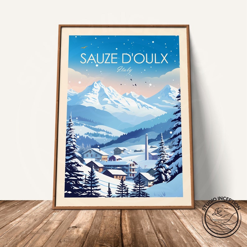 Ski Print Sauze d'Oulx Poster Skiing Art Italy Poster Travel Gift Art Print Ski Gift image 5