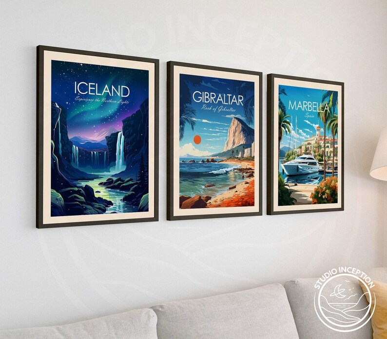 Island Traditioneller Druck mit der Nordlichter - Aurora Borealis Wandkunst, personalisiertes Reisegeschenk für Kunstliebhaber, Wohndekorgeschenk Bild 7