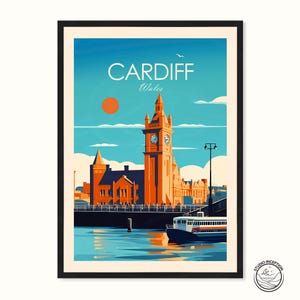 Cardiff Traditional Travel Print Cardiff Travel Poster Wales Print, Cardiff Poster Wales Gift Wall Art Framed Prints Wales Print Poster