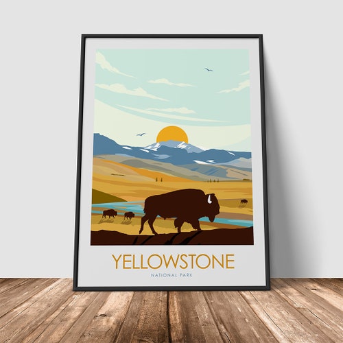 Yellowstone National Park Art Deco Bison Jigsaw Puzzle – 500 Pieces, Premium Quality, Made In USA