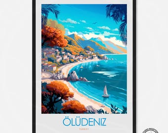 Oludeniz Travel Print, Turkey Wall Art, Ölüdeniz Poster , Belcekız Beach Art, Turkey Travel Gift, Customised Travel Art